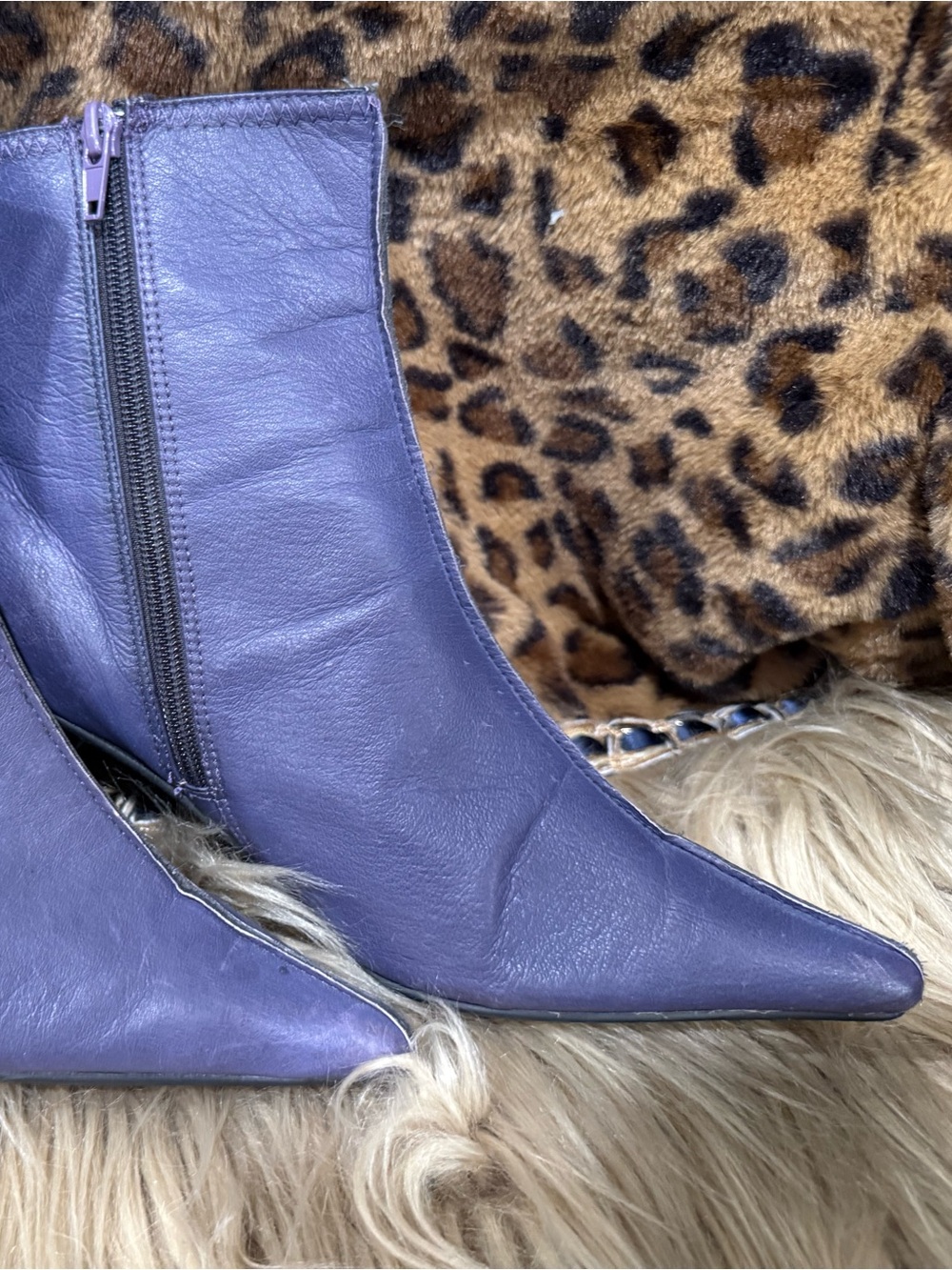 Purple Leather Ankle Boots